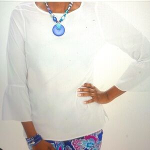 Chicos NWT cotton bell sleeve button back top sz 3/XL